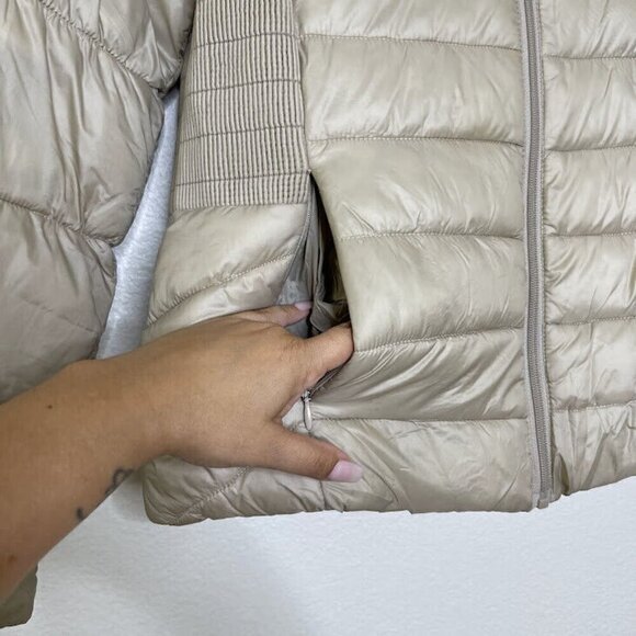Via Spiga Puffer Jacket Size Medium Beige Full Zip Nylon Winter Packable Coat - Picture 8 of 11